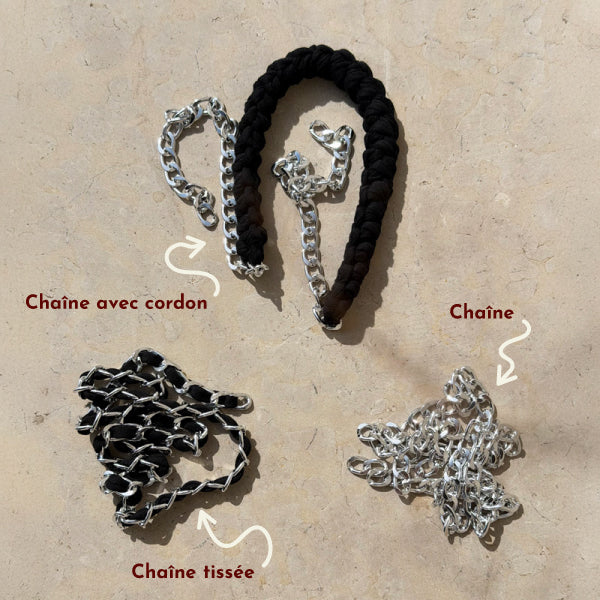 LAILI STUDIO trois lanières de sac en argent, avec cordon ou fil tissé